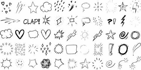 Obraz premium Collection of hand drawn comic book elements and doodle style illustrations