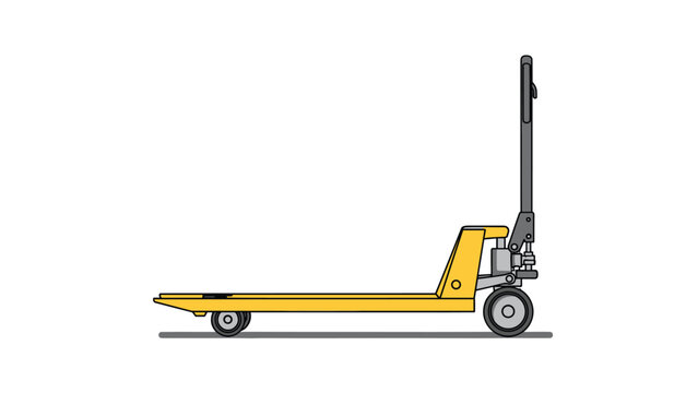 Yellow manual pallet jack for warehouse industrial transportation and logistics operations isolated on white background.
