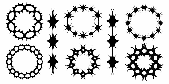Black thorn circles and starbursts arranged in a symmetrical pattern