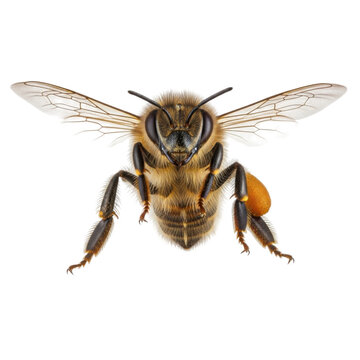 Macro of a Honeybee Isolated on White Background with Pollen Basket