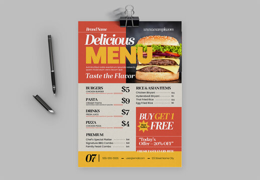 Delicious Food Menu Flyer Design Template