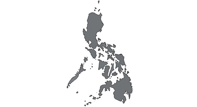 A grayscale silhouette depicts the archipelago of the republic of the philippines showing its complex island geography