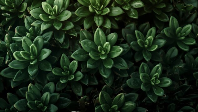 Close-up of lush spring garden nature with leaves, clovers, grass, foliage and fresh vegetables in vibrant green textures and aquatic flora