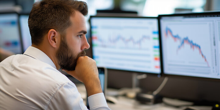 Fintech compliance monitoring expert analyzes data trends in a busy office environment during working hours Generative AI