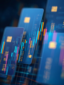 Visual representation of fintech innovation with vibrant credit cards and dynamic digital trends Generative AI