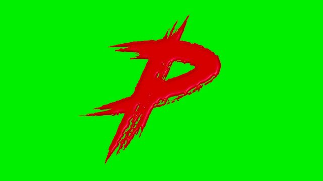 Alphabet collection with liquid red paint brush strokes on a green screen background.