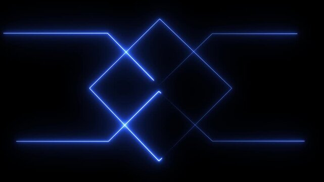 Abstract techno background with blue neon lights. Striped texture in cross shape for innovation concept. Seamless loop.4k video
