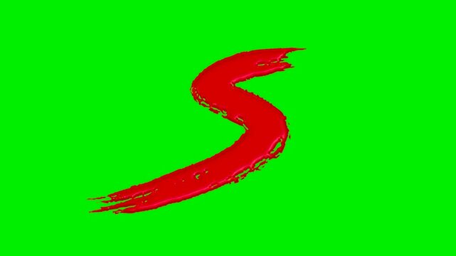 Alphabet collection with liquid red paint brush strokes on a green screen background.