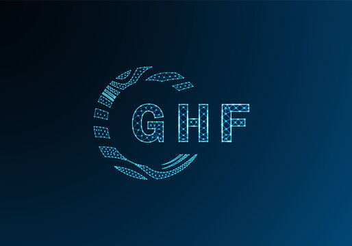 GHF low poly letter logo vector design. GHF lower poly logo design. GHF unique low poly logo design.