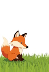 Obraz premium Cute red fox cartoon character in the grass