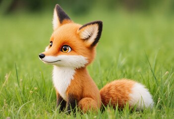 Obraz premium Cute red fox cartoon character in the grass