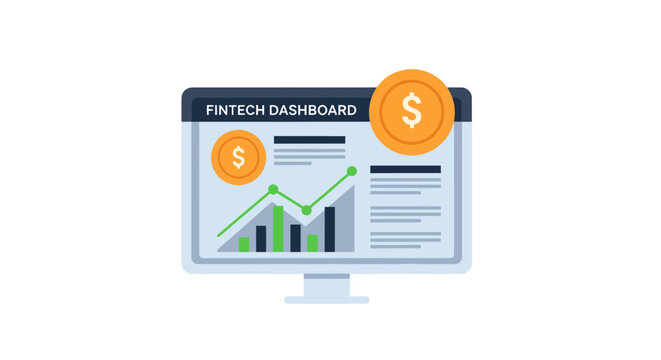 Fintech Dashboard Illustration with Growing Graph and Coins