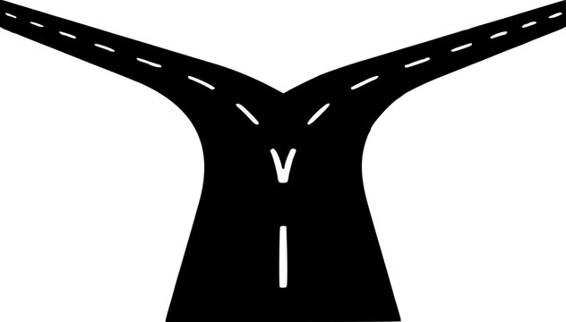 A minimalist vector graphic of a road fork in the shape of a Y on transparent background