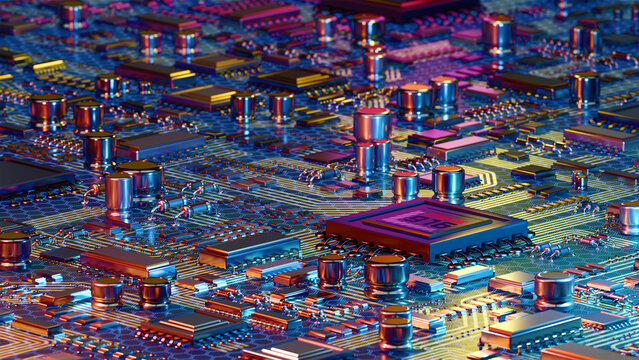 Printed Circuit Board Background. Technology Concept. 3D illustration