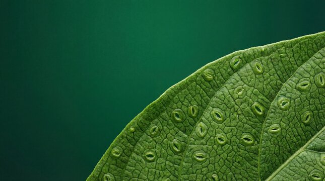 Macro close-up of a green leaf showing microscopic stomata pores texture