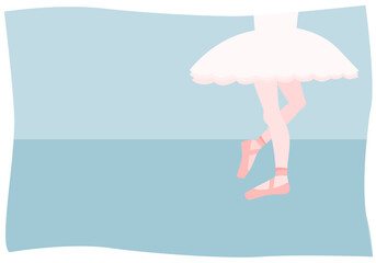 An illustrated frame depicting the feet of a ballerina wearing a classical ballet tutu. © srgk