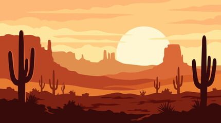 Desert landscape with cacti and sunset high-quality © Unknown designer