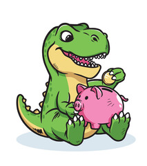 Fototapeta premium Dino wants to save money in piggy bank