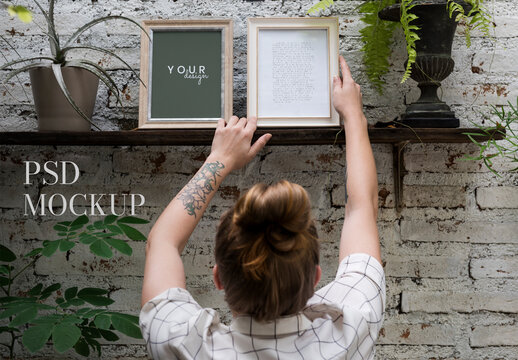 Rustic Frame Mockup With Plants PSD
