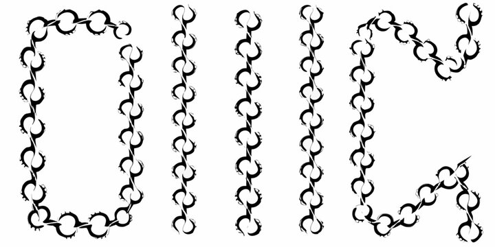 Stylized text spelling coins formed from interconnected chain links
