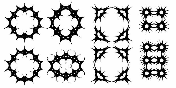 Collection of black tribal style decorative frames and geometric shapes