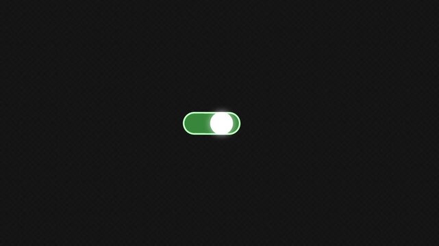 Animated glowing UI toggle switch button turning on and off on dark background