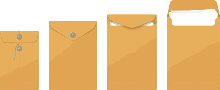 Manila envelope set, document mail folder collection, office paper package vector design pack bundle icons