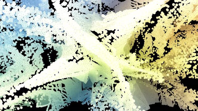 Abstract digital light particles explosion with organic spherical shapes and glowing aura.