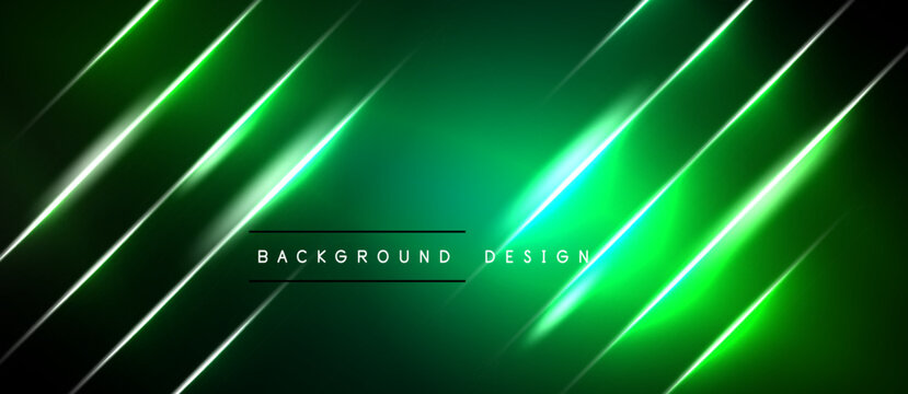 Dark green background features bright neon lines. Diagonal streaks create dynamic visual effect. Text reads background design. Modern, futuristic aesthetic.