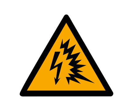 ISO 7010 W042 arc flash warning sign. Electrical explosion risk safety icon. Arc flash explosion risk caution sign. Arc flash hazard symbol vector design and illustration. 
