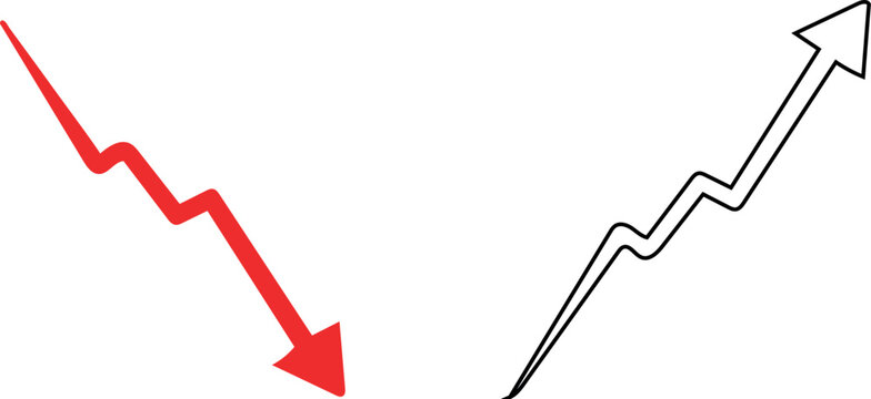 Up and down arrow graphs with increase decrease business analysis progress