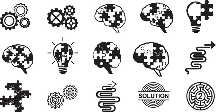 Problem Solving Concept with Puzzle Pieces and Brain