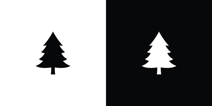 Black and white pine tree silhouettes on split background monochrome