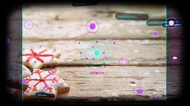 Festive stilllife on worn plank showing star cookies and cup with lemon cinnamon sticks HUD pulsing