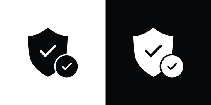 Black and white shield with checkmarks on gray background symbol security protection