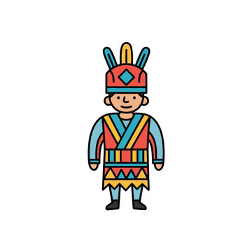 Traditional Indigenous Man Vector Illustration in Colorful Attire