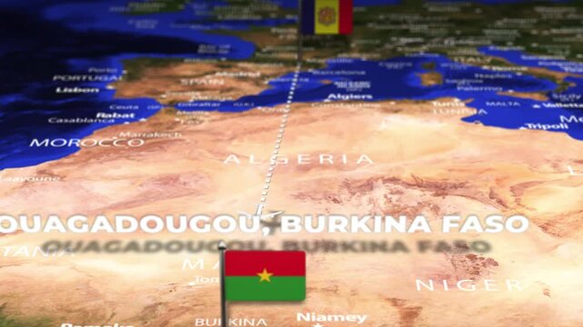 Flight From Andorra la Vella ANDORRA Ouagadougou BURKINA FASO with flag pins