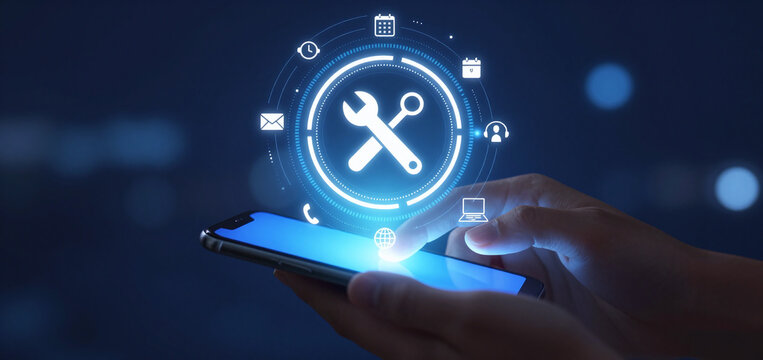 Person using phone for computer repair service online