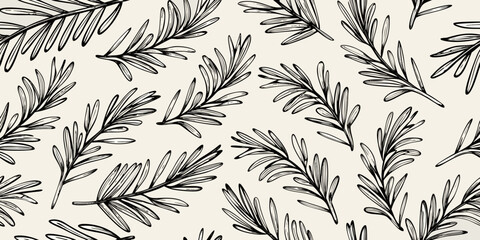 Botanical illustration of rosemary branches creating a seamless pattern © Ajay