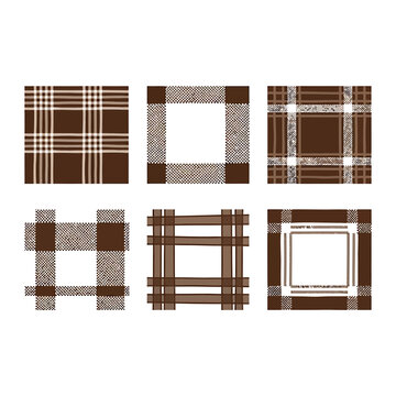 Brown Plaid Pattern Swatches Set Vector Illustration