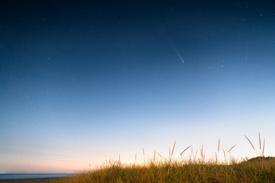 Comet Tsuchinshan-ATLAS C3 over beach dunes in October 2024