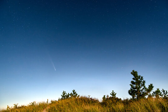 Comet Tsuchinshan-ATLAS C3 over beach dunes in October 2024