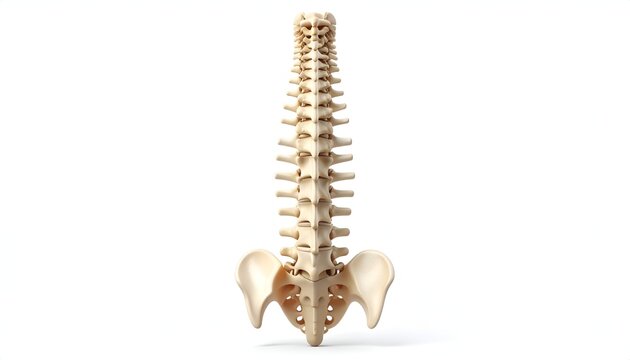 Human Spine and Pelvis Anatomy Model on White Background.