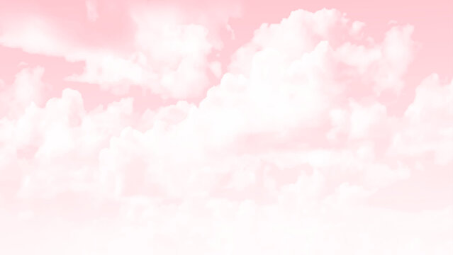 Beautiful pink sky with fluffy white clouds background