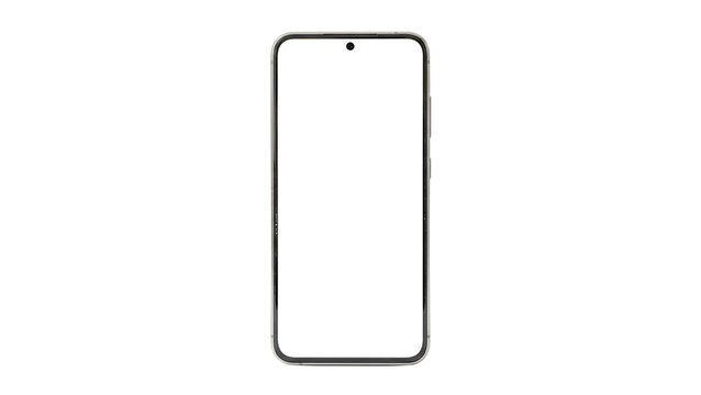 Front view of modern smartphone with transparent screen and minimal bezel, top notch for camera and sensors, isolated on transparent background.
