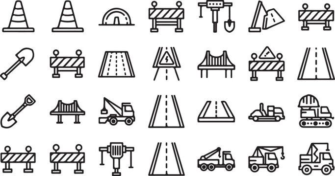 Construction Site Icons and Roadwork Symbols Set