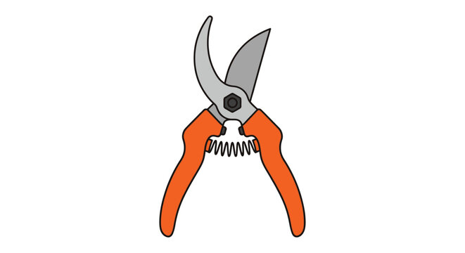 Illustration of orange handled pruning shears a gardening tool