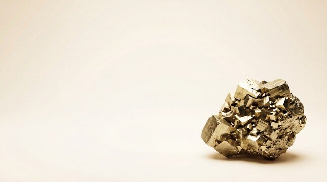 Shiny metallic pyrite crystal cluster isolated on a white background