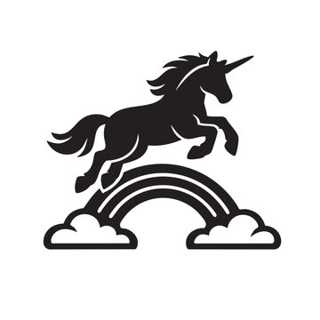 Rainbow Unicorn Jumping &ndash; Fantasy Magical Creature Silhouette
