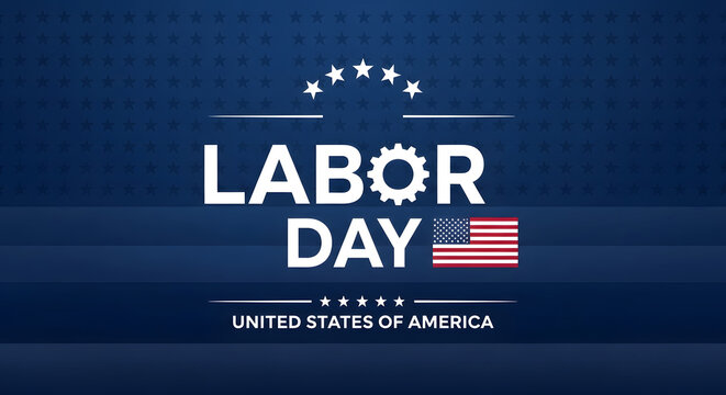 Labor Day USA Banner with American Flag and Blue Background &ndash; United States Holiday Celebration Design